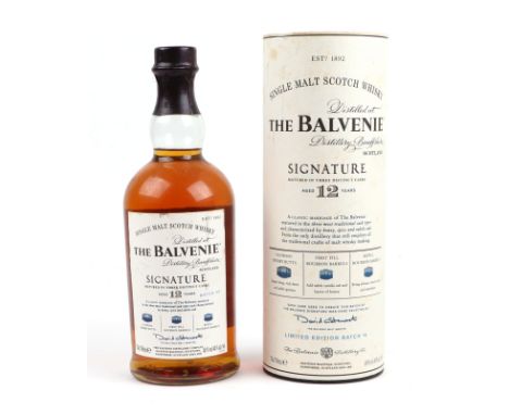 A bottle of Balvenie Signature 12 Year Single Malt Scotch whisky, cased.