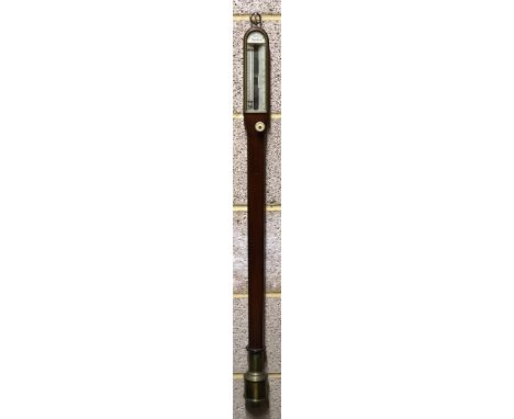 A 19th century Bates of London mahogany and brass ship's stick barometer, 97cms high.Condition ReportThe glass tube is broken