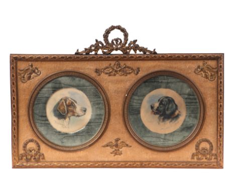 F Lewis (early 20th century British) a pair of portrait miniature studies of dogs, signed and dated 1908, glazed and in an or