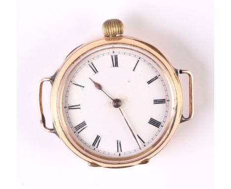 An 18ct gold cased watch, the white enamel dial with Roman numerals, the back of the case decorated in deep blue enamel with 