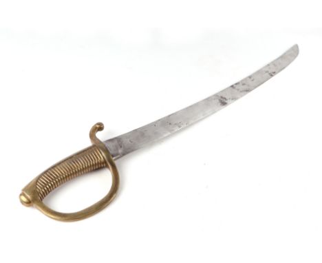 An early 19th century French Napoleonic period Briquet infantry sword in a later inlaid lockable wooden case with carved Fleu