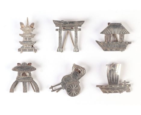 A set of six Japanese novelty menu / place name holders by K. Uyeda .