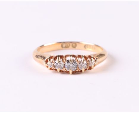 An 18ct gold five-stone diamond ring, approx UK size 'K', 2.8g.