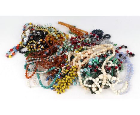 A large quantity of vintage costume jewellery necklaces to include crystal, hardstone and ceramic examples.