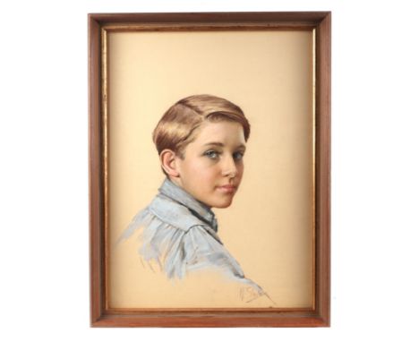 H Slade - Portrait of a Young Boy Wearing a Blue Shirt - signed lower right, gouache, framed & glazed, 36 by 49cms.