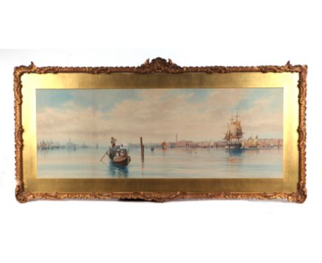 M Martino (19th century Italian school) - Venetian Scene with Central Figures in a Gondola - signed lower right, watercolour,