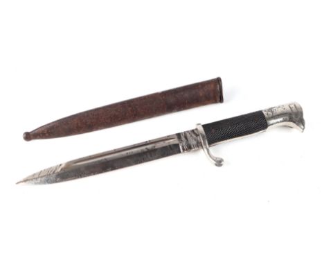 A Third Reich plated dress bayonet by Eickhorn in its steel scabbard. Marked on the ricasso: ORIGINAL EICKHORN SOLINGEN. Blad