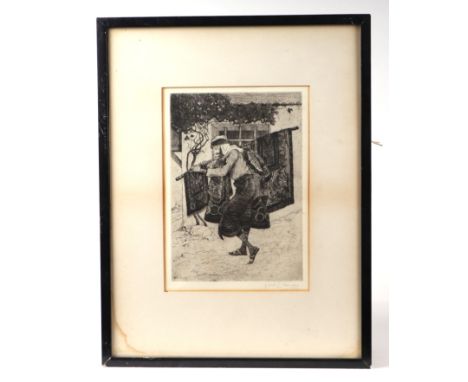 Cecil L Holman, 'Middle Eastern Carpet Seller', etching, signed and dated 1927 in pencil to the margin, framed and glazed, 19