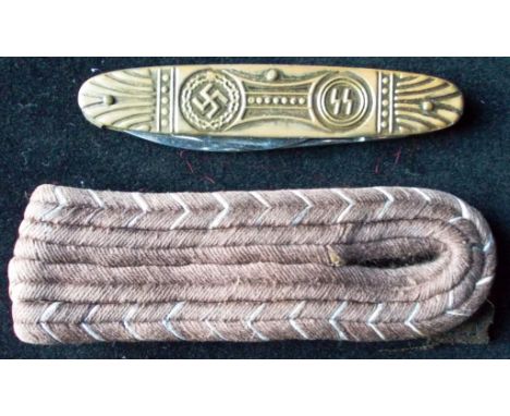 German. WWII epaulette, repro SS penknife.