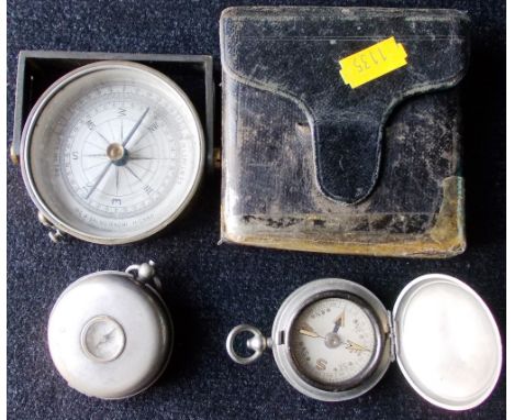 Watch case with small inset compass, watch case compass, Italian compass in square frame. 69mm diameter.