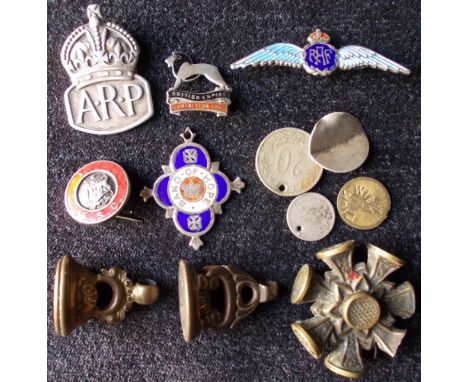 Silver ARP lapel badge, British Empire Exhibition 1924 lapel badge in silver and enamel, RAF sweetheart brooch in silver and 
