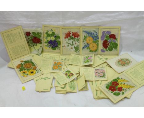 Collection of "Kensitas Flowers" embroidered cigarette cards, in small, medium and large sizes.   Condition Report.  There ar