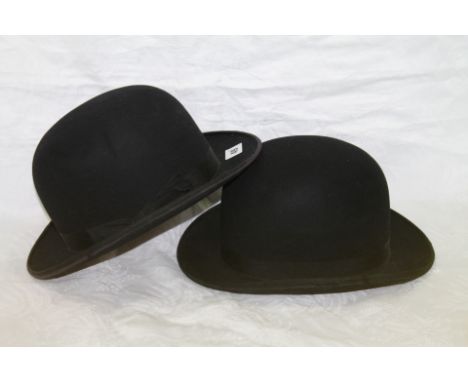 Two vintage bowler hats, Christy's London Imperial, Imrie & Co Durham, "extra light" size 6 7/8, shape 221, also a Battersby 