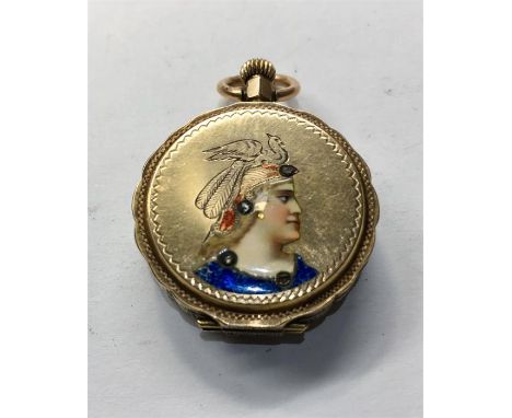 Antique Continental 14ct Gold Rose Diamond & Enamel Fob Pocket Watchwatch wound up and is not ticking it will tick if put und