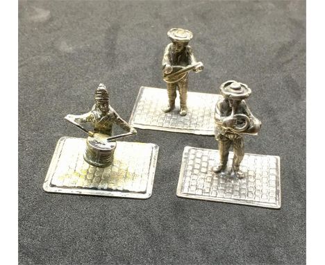 3 Dutch Dolls House Miniature Silver Figures playing instruments  small dutch silver  hallmarks total weight 46g