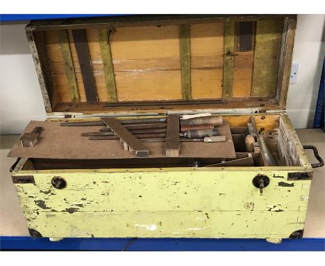 Vintage wooden toolbox to include tools
