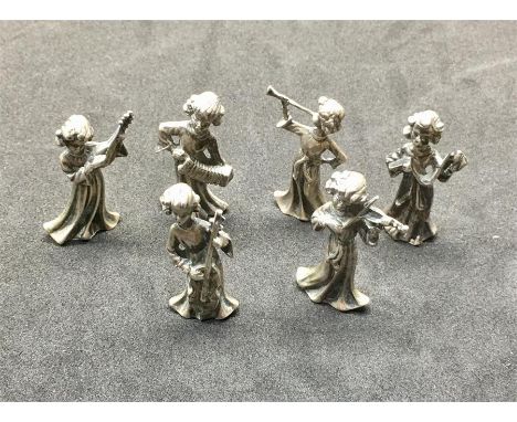 6 Dutch Dolls House Miniature Silver Figures playing instruments   small dutch silver  hallmarks total weight 66g