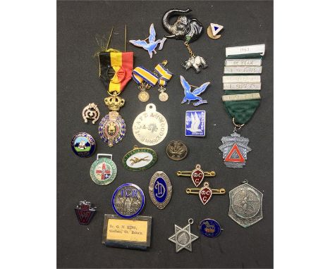 Collection of Antique Misc Items includes enamel badges Continental Medals , dog tag etc