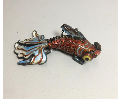 Large 3.5" Long Antique 1900-1920 Chinese Export  Cloisonne Enamel Articulated Goldfish Pendant Figurine. The fish tail wiggl