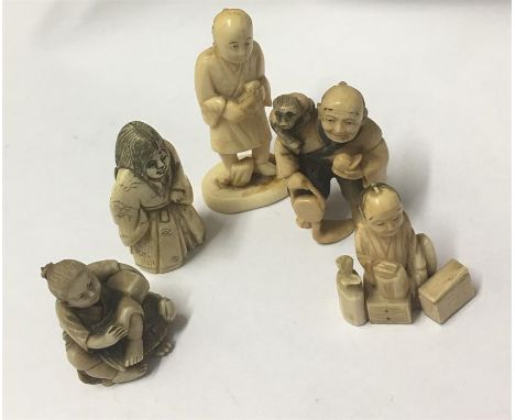 Collection of 5 Vintage and Antique Chinese Netsuke (one signed), one has swivel face