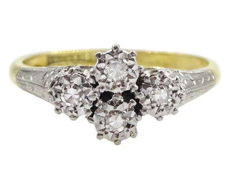 18ct gold four stone round brilliant cut diamond, illusion set cluster ring, stamped 18ct PTCondition Report:Approx 2.9gm, si