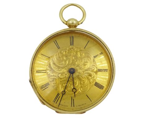 Early 20th century 18ct gold Swiss keyless cylinder ladies pocket watch, movement and dial signed Martin A Geneve, gilt dial,
