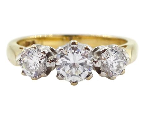 9ct gold three stone round cubic zirconia ring, stamped 375Condition Report:Approx 3.75gm, size L, very good condition