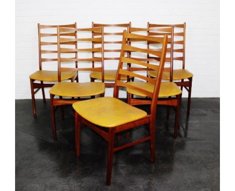 A set of six Danish teak ladder back chairs in the manner of Niels Koefoed, stamped Made in Denmark 98 x 48cm (6) 