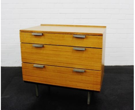 A Stag light oak chest, with three long drawers and chrome legs, 73 x 77cm