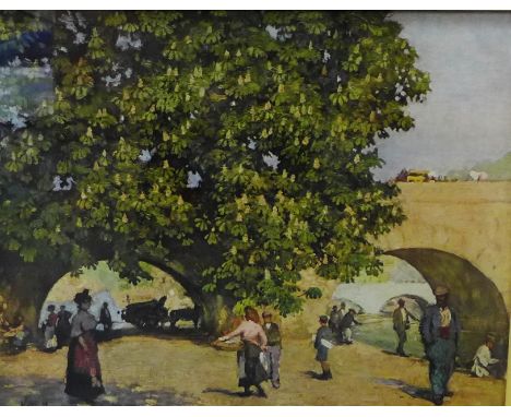 'Le Pont St. Marie' Framed coloured print by Sir Gerald Kelly, 50 x 40cm