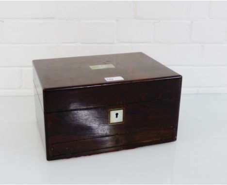 19th century rosewood veneered box with an inlaid mother-of-pearl plaque inscribed Mary Graham Newton, 1861, 30 x 23cm