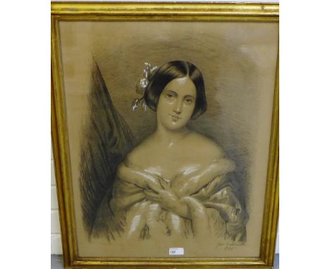 Jane Galbraith  'Head and Shoulders' Pastel Sketch,  signed and dated 1865, in a glazed gilt wood frame, 48 x 62cm 