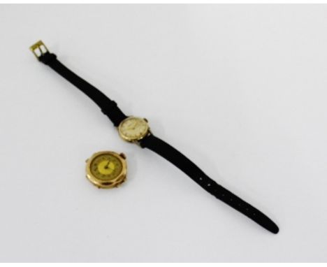 Lady's vintage Tissot wristwatch on a brown leather strap together with a gold cased watch face (2) 