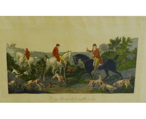 Coloured Hunting Print - 'Dogs having lost right scent', in a glazed frame, 45 x 32cm 