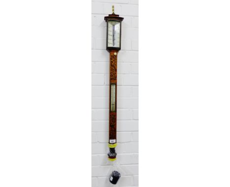 A Victorian inlaid maple stick barometer, 95cm long