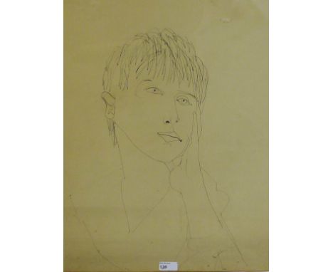 Willibald Kramm, (1891 - 1969) Head and Shoulders sketch of a boy in ink,  signed with monogram and dated '56, in a glazed fr