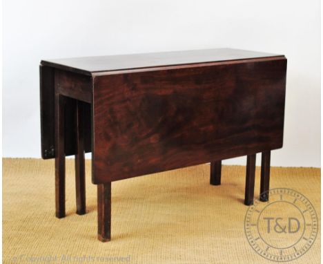 A George III mahogany drop leaf dining table, 71cm H x 107cm W, with an oak drop leaf gate leg table (2)