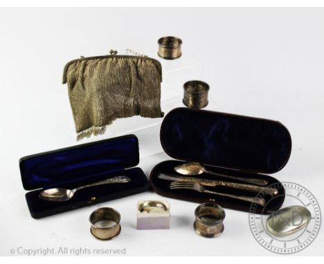 A Victorian cased silver christening knife, fork and spoon, Elizabeth and John Eaton, each with engraved foliate detailing, i