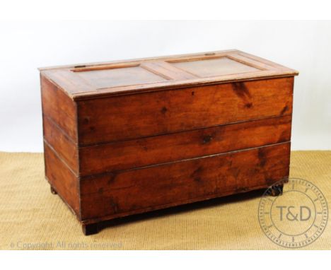 A 19th century pine coffer / log trunk, of large proportions, with panelled top, on block legs, 73cm H x 124cm W x 66cm D