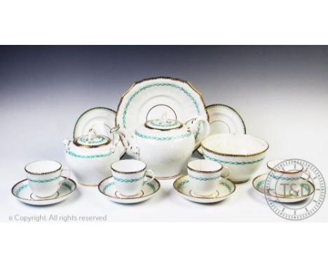 A Staffordshire green banded 33 piece tea service Provenance: Clynog Farmhouse, North Wales