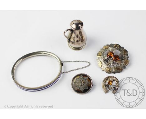 A selection of silver jewellery, to include; a Scottish silver and citrine set brooch, and another similar, smaller example, 