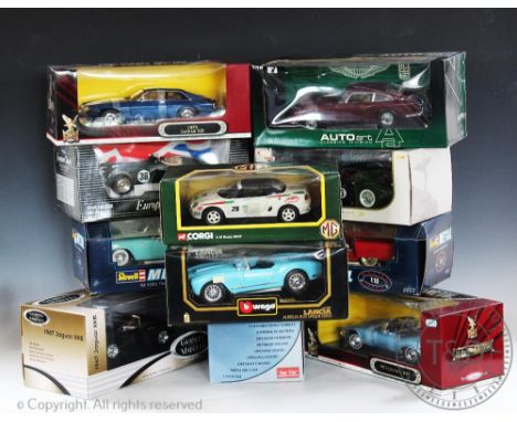 Eleven boxed scale models of classic cars by various makers including Revell, Burago, Corgi, Ertl etc. comprising; Corgi MGF 