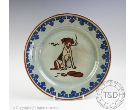 A Royal Doulton Cecil Aldin 'Titanium' plate, decorated with a dog smoking a pipe, D4325, 26cm diam