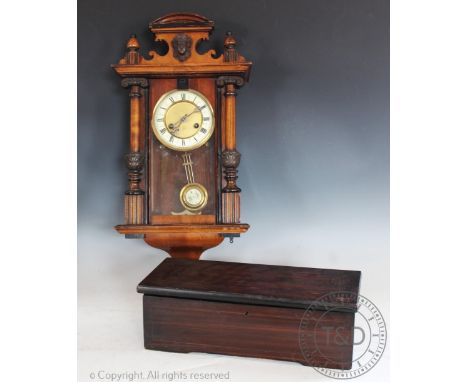 A 19th century Swiss musical box, playing six airs on a 15cm cylinder, (comb at fault), 41m long, with a small Vienna style w