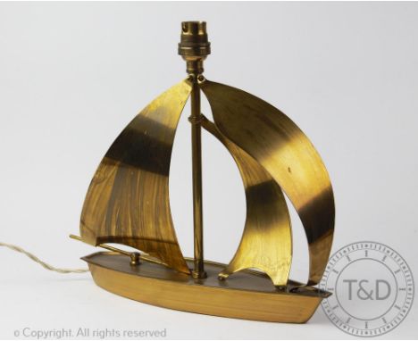 An Art Deco brass lamp, designed as a masted ship, 28cm high CONDITION REPORT: Lighting lots are sold as decorative items onl