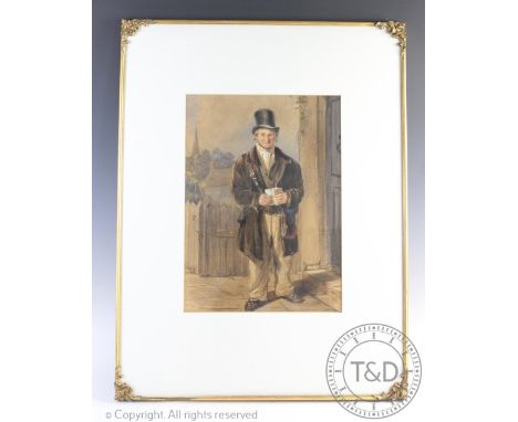 Alfred H Taylor - 19th century, Watercolour, Portrait of a postman, Signed lower left, 36.5cm x 26cm, Gilt wood and gesso fra