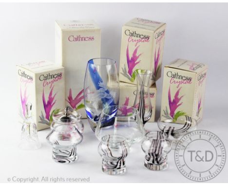 An assortment of Caithness glass, to include two Bud Vases, a Bridal Bowl, a Honey Pot, a Sundae Dish, two Waisted Vases, a C