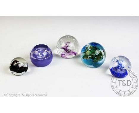 Six Caithness glass paperweights from various unlimited editions from 1980 to 1995 comprising; Sparkle, Debutante, Tango Blue