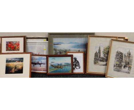 ASSORTED PRINTS &amp; LIMITED EDITION PRINTS including Cardiff Bay 1956, two of Jaguar RAF Fighter Jets after Eric Jay, signe