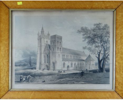 G HAWKINS FOR DAY &amp; HAGUE lithograph - view showing the proposed restoration of Landaff Cathedral, circa 1840, 46 x 60cms
